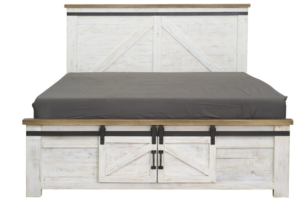 Lh Imports Provence King Bed - Stylish Fsc Recycled Pine Design With Durable Metal Support And Barn Doors White,Brown Reclaimed Pine,Iron Pvn001qs