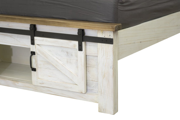 Lh Imports Provence King Bed - Stylish Fsc Recycled Pine Design With Durable Metal Support And Barn Doors White,Brown Reclaimed Pine,Iron Pvn001qs