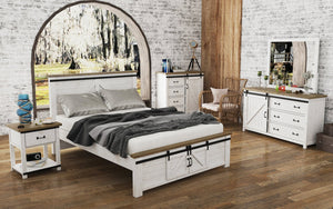 Lh Imports Provence King Bed - Stylish Fsc Recycled Pine Design With Durable Metal Support And Barn Doors White,Brown Reclaimed Pine,Iron Pvn001qs