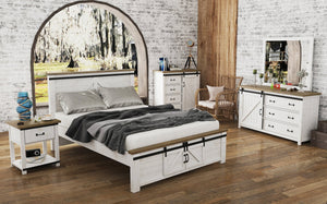 Lh Imports Provence King Bed - Stylish Fsc Recycled Pine Design With Durable Metal Support And Barn Doors White,Brown Reclaimed Pine,Iron Pvn001ks