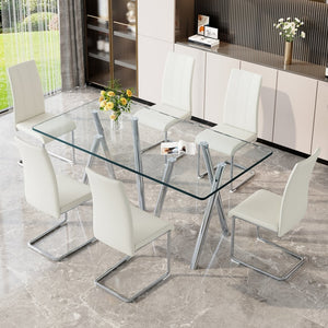 English Elm 9-piece Square Dining Set Seats 8 with Suede Chairs and Two-tone Metal Frame Silver,White W3875S00050