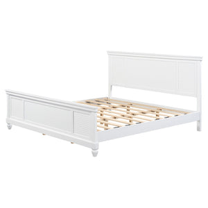 English Elm King Solid Wood Platform Bed White Farmhouse Headboard Low Profile Sturdy Frame N758K649900K