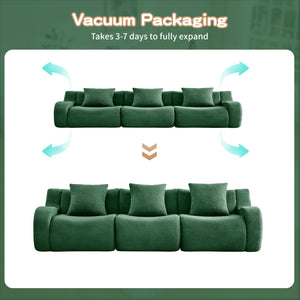 English Elm Boneless Sofa: Luxurious 3-Seat Teddy Fabric, Non-Slip Design, No Assembly, Curved Armrests, Green Comfort W714S01439
