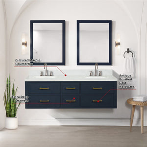 English Elm Blue Double Bath Vanity Set With Cultured Marble Top, Chrome Faucets & Elegant 28" Mirrors Included B2731S01824