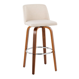 English Elm Toriano 30" Mid-Century Modern Barstools Set Of 2 With Swivel, Walnut Wood & Cream Fabric Comfort B202S00676-GIGA