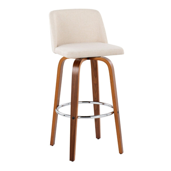 English Elm Toriano 30" Mid-Century Modern Barstools Set Of 2 With Swivel, Walnut Wood & Cream Fabric Comfort B202S00676-GIGA