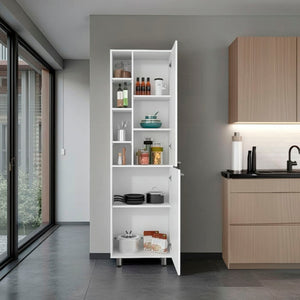 English Elm Burton Kitchen Pantry Cabinet with 2 Doors, Adjustable & Side Shelves, White Compact Storage Organizer B200P362038