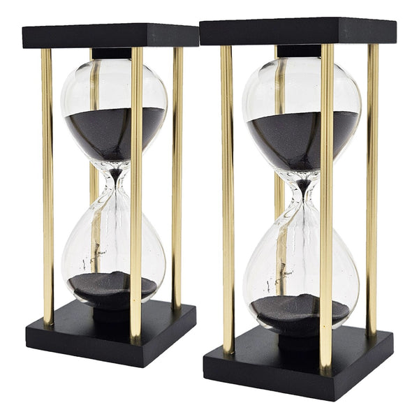 English Elm Set Of 2, Elegant Black Sand Hourglass Timers With Metal Frame - Perfect For Home Or Office Decor W2078P278695-GIGA