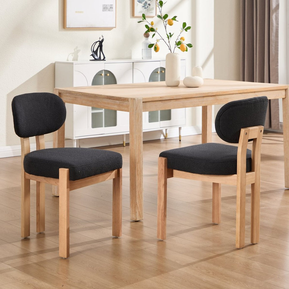 English Elm Wooden Wingback Dining Chairs Chenille Upholstered Set for Farmhouse Kitchen Black W3244P457877