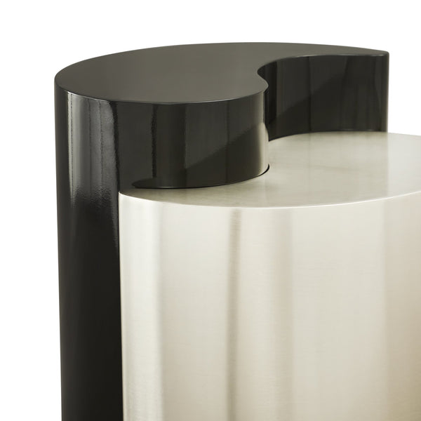 English Elm YING Ying Yang Modern End Table with Iron Sheet Frame, Durable Contemporary Accent for Living Rooms Black+Silver B009140743
