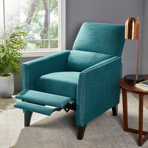 English Elm Pushback Recliner Accent Chair Solid Birch Frame Rivet Detail Mid-century Living Room Seat Teal 65532.00T