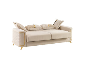 English Elm Lisa Three Seat Sofa with Birch Frame Pocket Coil Cushions and Gold Steel Legs B009S02242