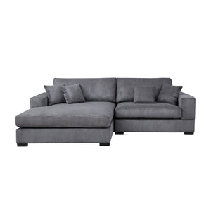 English Elm Mid Century Modern 3 Seater Sectional Sofa with Reversible Chaise and Accent Pillows Grey W876S00347