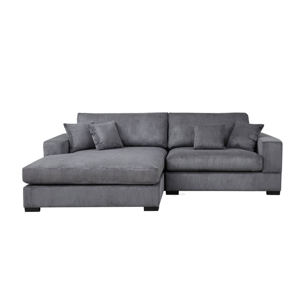 English Elm Mid Century Modern 3 Seater Sectional Sofa with Reversible Chaise and Accent Pillows Grey W876S00347
