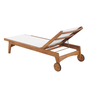 English Elm Christopher Knight Home® - OUTDOOR Chaise Lounge with Acacia Wood Frame and Breathable Mesh Seating for Durable Outdoor Comfort White+Natural 63.5 L x 31.25 W x 6 H N776P286344B