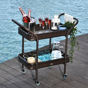 English Elm Outsunny Pe Rattan Wheeled Outdoor Serving Cart Two Shelf Patio Poolside Entertainer W2225P174035