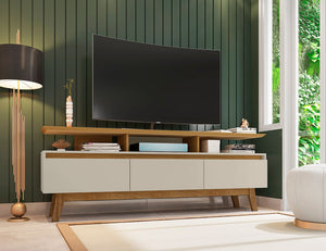 Manhattan Comfort Yonkers Mid-Century Modern TV Stand Off White and Cinnamon 234BMC12