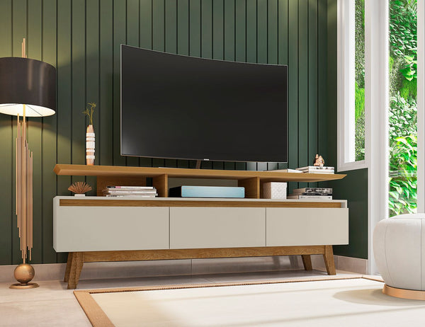 Manhattan Comfort Yonkers Mid-Century Modern TV Stand Off White and Cinnamon 234BMC12