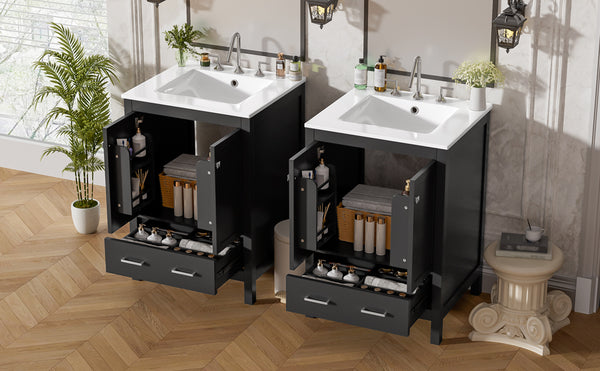 English Elm 48-Inch Modern Bathroom Vanity with Dual Ceramic Sinks, Ample Soft-Close Storage and Stylish Design Black N729P000009B