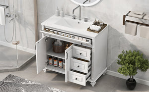 English Elm 36" Elegant Bathroom Vanity With Ceramic Sink, Solid Wood Cabinet, Modern Storage & Black Handles N725P356069K