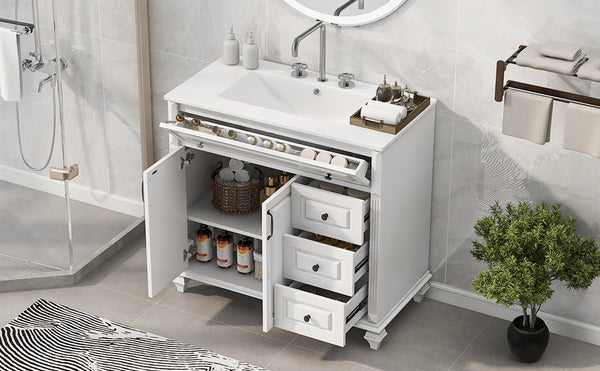 English Elm 36" Elegant Bathroom Vanity With Ceramic Sink, Solid Wood Cabinet, Modern Storage & Black Handles N725P356069K