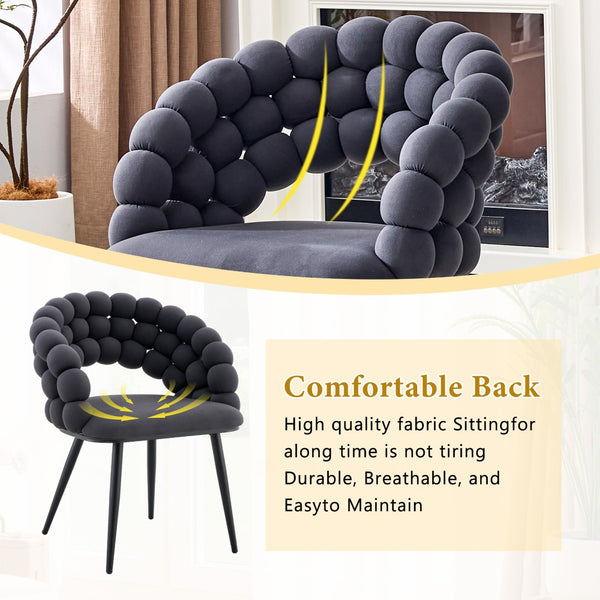 English Elm Set of 2 Velvet Bubble Back Dining Chairs with Sculptural Chain Backrest Glam Legs Black,Gray W1512P491847