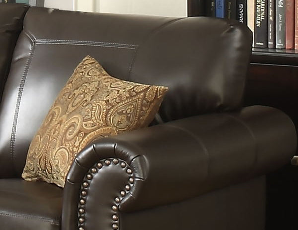 English Elm Tranditional Vintage Dark Brown Leather Sofa - 3-Seater With Curved Armrests & 2 Pillows For Comfort B347P408523-GIGA