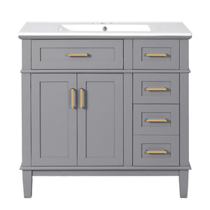 English Elm 36" Gray Modern Bathroom Vanity with Ceramic Sink, Solid Wood Frame, Soft-Close Doors & 4 Drawers N729P253935E