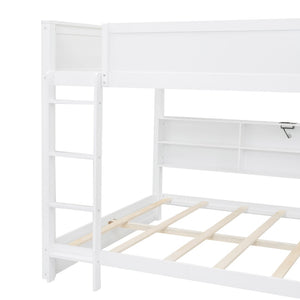 English Elm Queen Over Bunk Bed Solid Pine Cabin Frame with Storage and Usb Charging White GX000399AAK