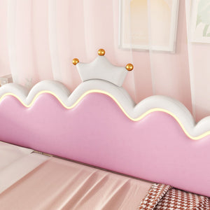 English Elm Twin Extending Daybed with LED Crown Headboard, Upholstered Princess Design for Cozy Kids Room White 76.5 L x 17.4 W x 4.3 H HL000104AAK