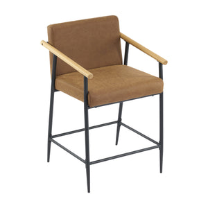 English Elm Christopher Knight Home® - Counter Stool Mid-Century Modern Set of 2 with Metal Frame, Soft Cushions & Solid Wood Armrests Black+Brown N771P247153W