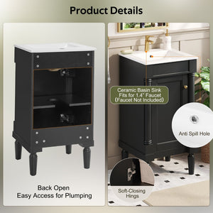 English Elm 18" French Style Vanity with Ceramic Sink Soft Close Door and Adjustable Shelf Black N710P415332B