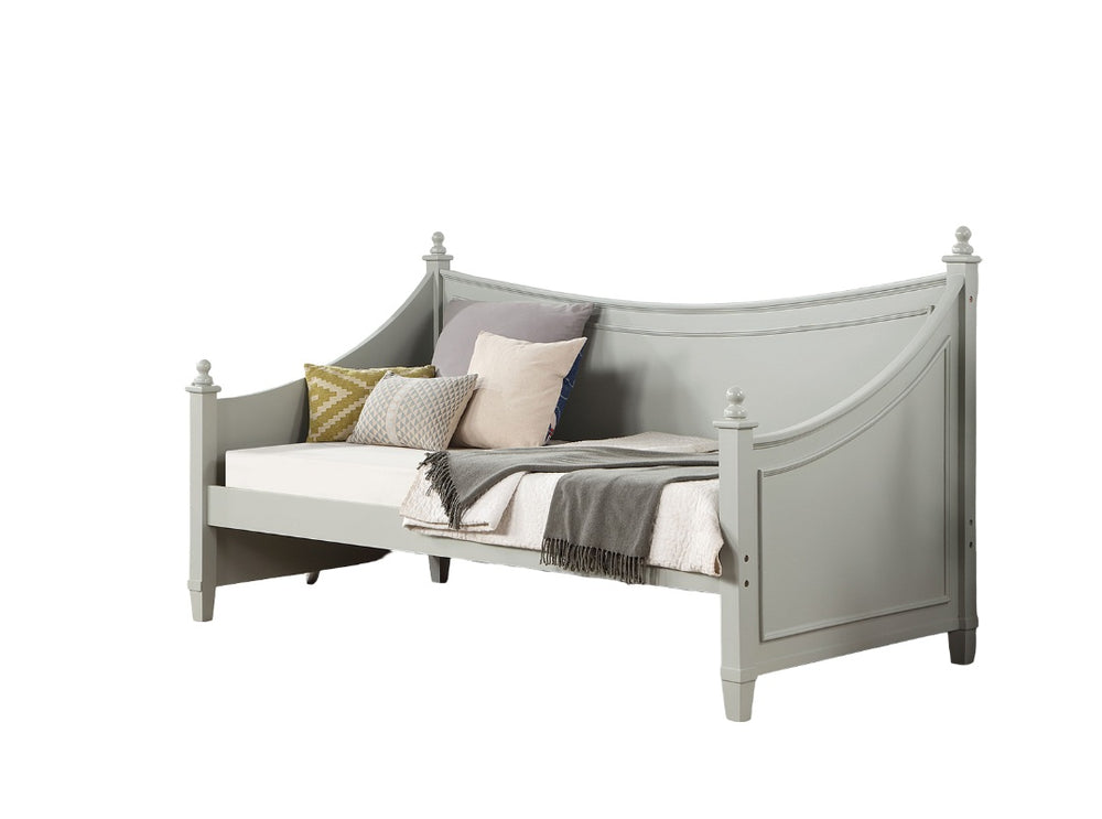 English Elm Light Twin Daybed with Molded Panels and Turned Finials, Solid Wood Transitional Design, Mattress Ready Light Gray 38 L x 81 W x 4 H B2741S00478
