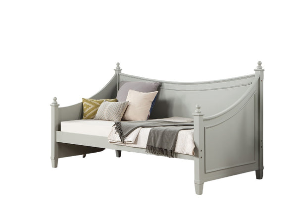 English Elm Light Twin Daybed with Molded Panels and Turned Finials, Solid Wood Transitional Design, Mattress Ready Light Gray 38 L x 81 W x 4 H B2741S00478