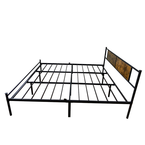 English Elm Queen Victorian Platform Bed Wood Paneling Metal Frame with Under Bed Storage Space W3286P308744