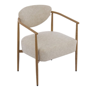English Elm Beige Woven Fabric Dining Chair Set of Two with Wood Grain Iron Frame for Any Room W3149S00003