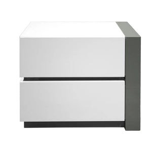 English Elm Modern Lacquer Nightstand High Gloss White with Silver Accents, 2 Drawers, Sleek 25"L x17"D x22"H Ambient Bedroom Piece B011P354503