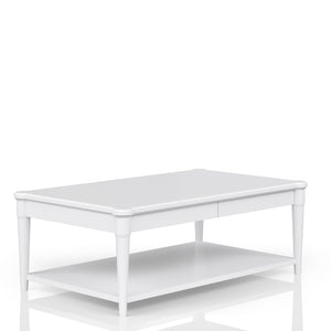 English Elm White Solid Wood Cocktail Table with Casters and Two Drawers, Transitional Casual Design, Durable Finish White 51.75 L x 31.5 W x 12.5 H B2699P218288