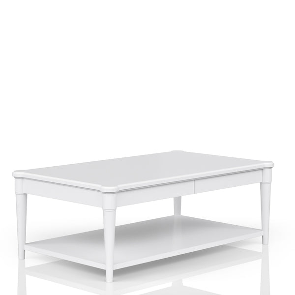 English Elm White Solid Wood Cocktail Table with Casters and Two Drawers, Transitional Casual Design, Durable Finish White 51.75 L x 31.5 W x 12.5 H B2699P218288