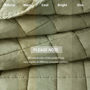 English Elm 3-piece French Linen Quilt Set King Garment Washed Box Stitch Breathable Bedding Olive Green B035P408302
