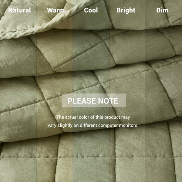 English Elm 3-piece French Linen Quilt Set King Garment Washed Box Stitch Breathable Bedding Olive Green B035P408302
