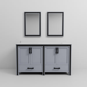 English Elm Dark Grey Double Bath Vanity 60 in. W x 22 in. D with White Quartz Top, Soft-Close Storage & 22x32 Mirrors B2731S00911