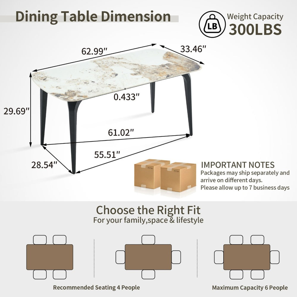 English Elm Modern Sintered Stone Rectangular Dining Table with Gold Accent Metal Base W3493S00016
