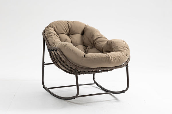 English Elm Outdoor Wicker Egg Rocking Chair Oversized Sculpted Rattan Lounge Porch Patio W640P395695
