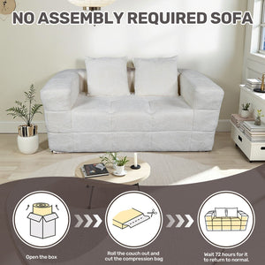 English Elm Bean Bean Bag Loveseat Sofa Couch Boneless Cloud Comfort with Tufted Corduroy, Durable Foam Support Milk White W3795P358122