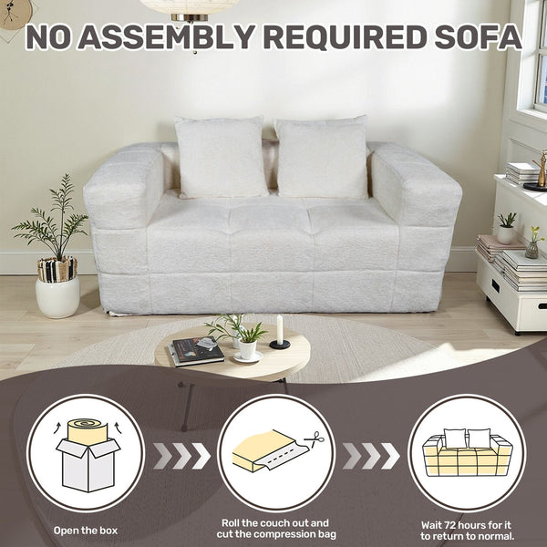 English Elm Bean Bean Bag Loveseat Sofa Couch Boneless Cloud Comfort with Tufted Corduroy, Durable Foam Support Milk White W3795P358122
