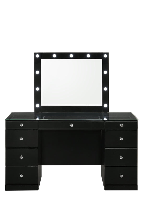 English Elm 1pc Glam LED Vanity Mirror with Frame Lights for Dresser – Illuminated Makeup Mirror, Sleek Elegant Design Black 38.31 L x 31.77 W x 5.35 H B2741P323089