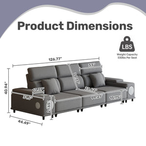 English Elm 3-seater Power Reclining Sofa with Bluetooth Speakers Wireless Charging Usb Living Room W3795S00015