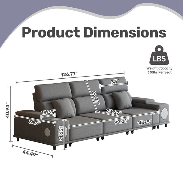 English Elm 3-seater Power Reclining Sofa with Bluetooth Speakers Wireless Charging Usb Living Room W3795S00015