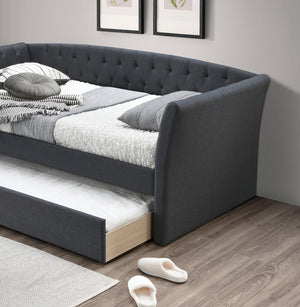 English Elm Contemporary Button Tufted Burlap Daybed with Slats for Guest Room or Studio B011S02041